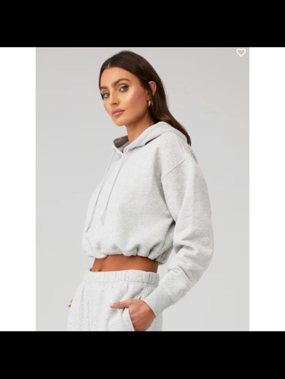 Good American Heather Gray Cropped Hooded Sweatshirt Size Medium